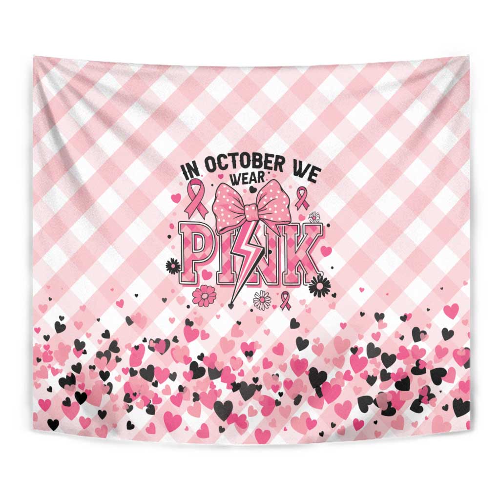 In October We Wear Pink Tapestry Pink Pretty Bow Pastel Gingham - Wonder Print Shop