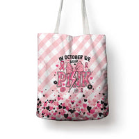 In October We Wear Pink Tote Bag Pink Pretty Bow Pastel Gingham - Wonder Print Shop
