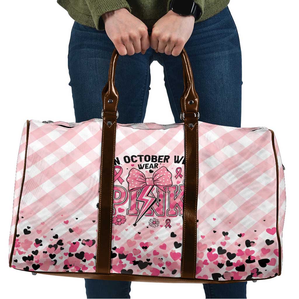 In October We Wear Pink Travel Bag Pink Pretty Bow Pastel Gingham - Wonder Print Shop