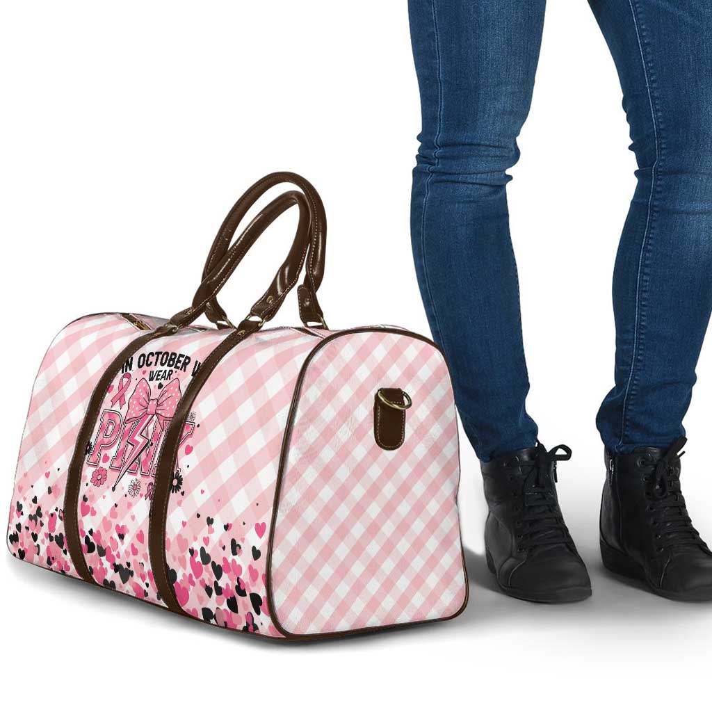 In October We Wear Pink Travel Bag Pink Pretty Bow Pastel Gingham - Wonder Print Shop