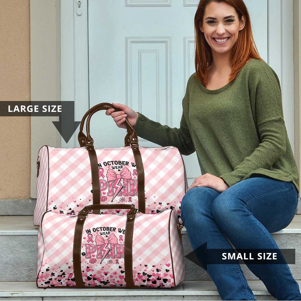 In October We Wear Pink Travel Bag Pink Pretty Bow Pastel Gingham - Wonder Print Shop