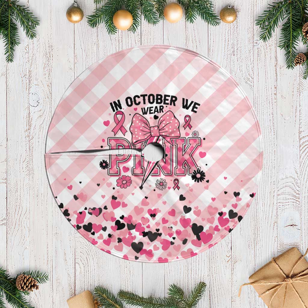 In October We Wear Pink Tree Skirt Pink Pretty Bow Pastel Gingham - Wonder Print Shop