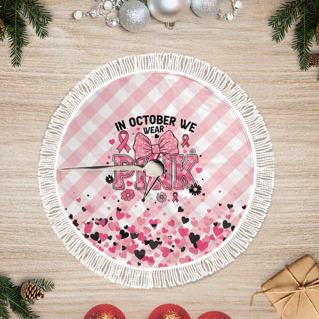 In October We Wear Pink Tree Skirt Pink Pretty Bow Pastel Gingham - Wonder Print Shop