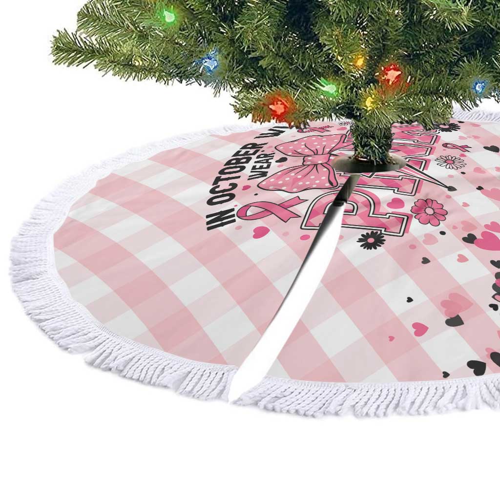In October We Wear Pink Tree Skirt Pink Pretty Bow Pastel Gingham - Wonder Print Shop