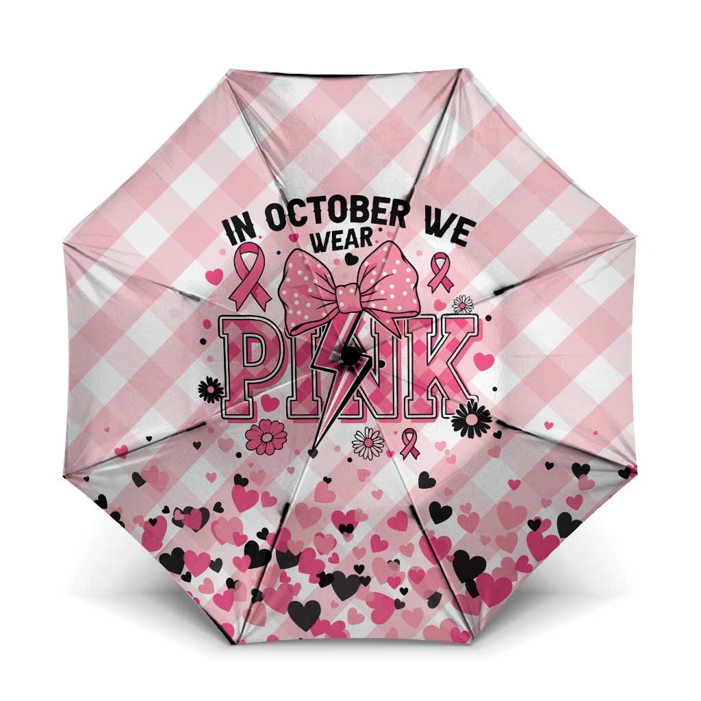 In October We Wear Pink Umbrella Pink Pretty Bow Pastel Gingham - Wonder Print Shop