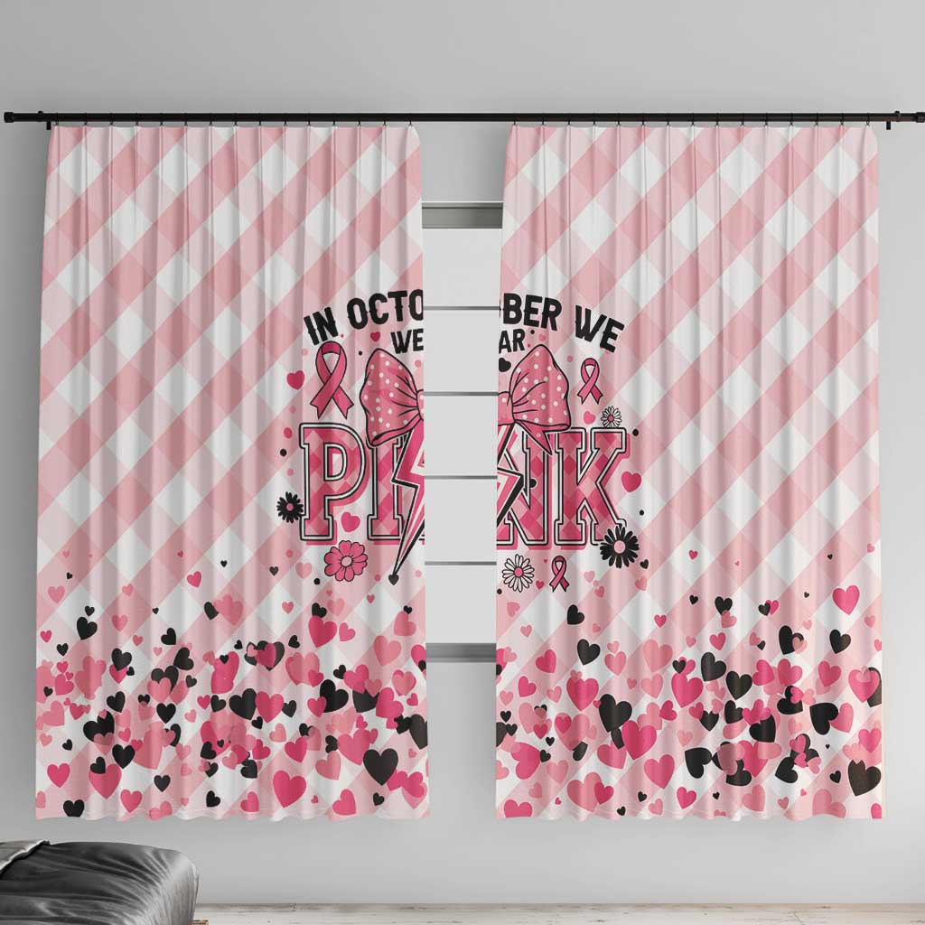In October We Wear Pink Window Curtain Pink Pretty Bow Pastel Gingham - Wonder Print Shop