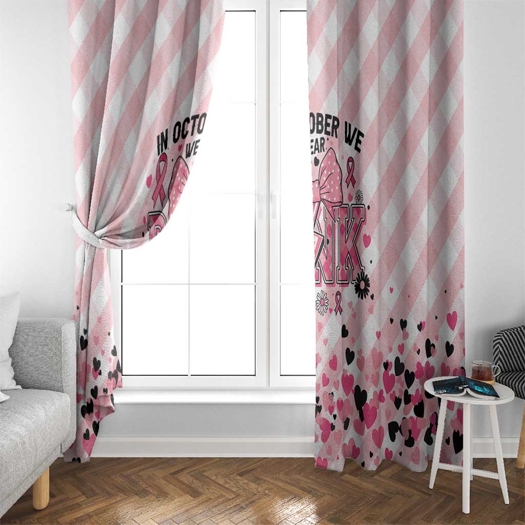 In October We Wear Pink Window Curtain Pink Pretty Bow Pastel Gingham - Wonder Print Shop