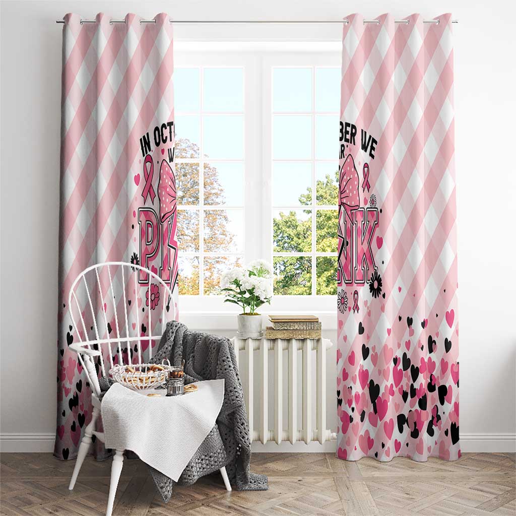 In October We Wear Pink Window Curtain Pink Pretty Bow Pastel Gingham - Wonder Print Shop