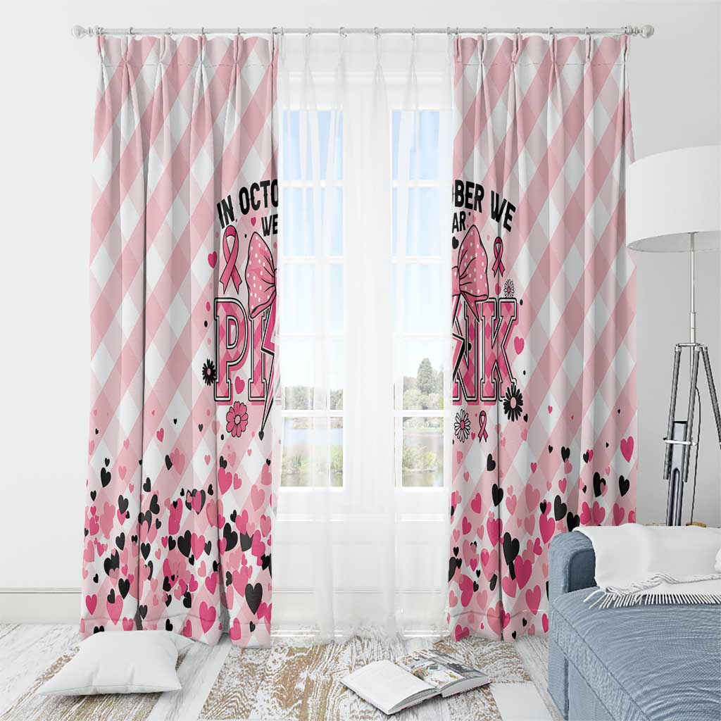 In October We Wear Pink Window Curtain Pink Pretty Bow Pastel Gingham - Wonder Print Shop