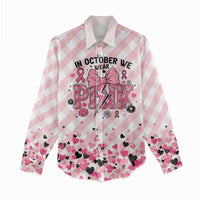 Personalized In October We Wear Pink Women Casual Shirt Pink Pretty Bow Pastel Gingham - Wonder Print Shop