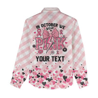 Personalized In October We Wear Pink Women Casual Shirt Pink Pretty Bow Pastel Gingham - Wonder Print Shop