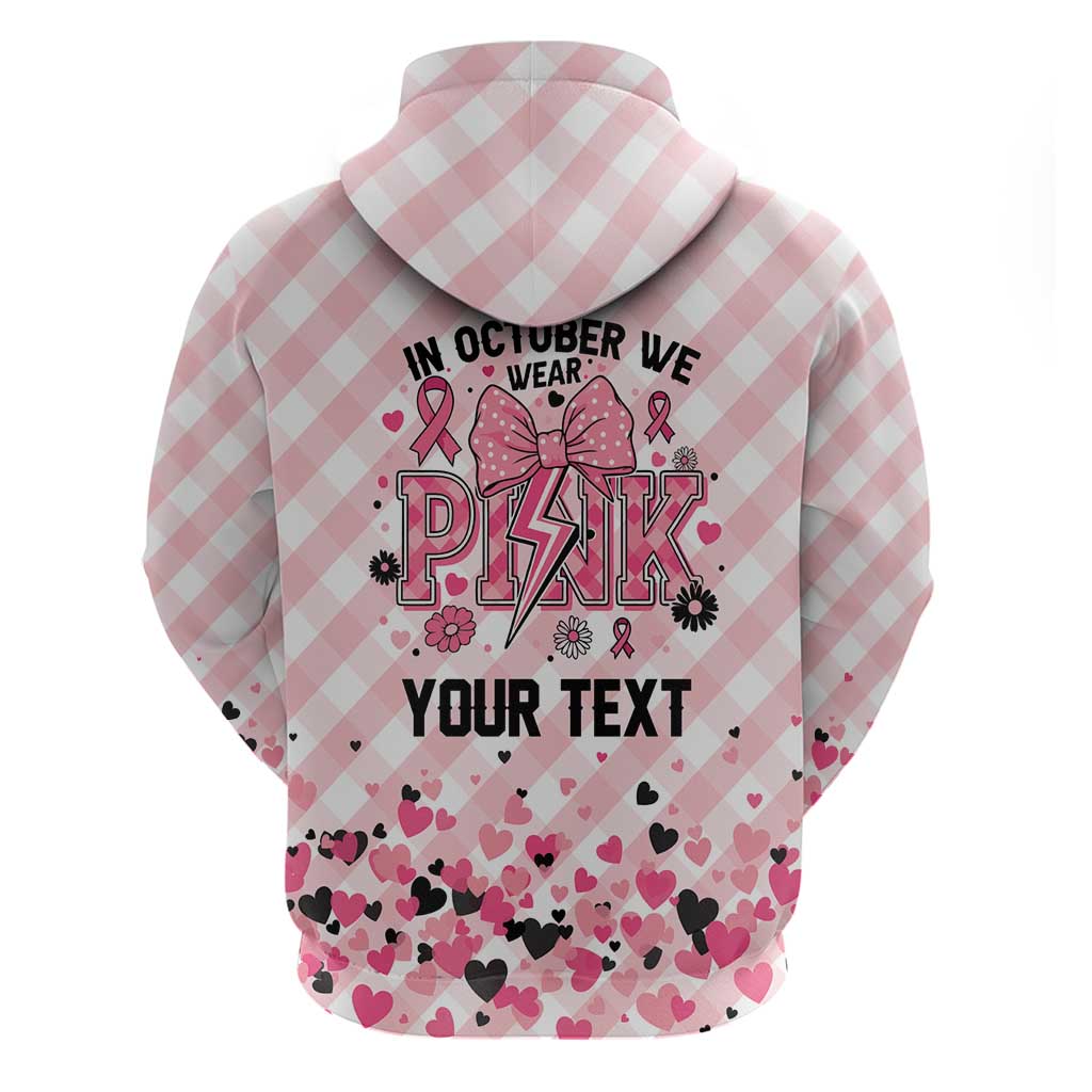 Personalized In October We Wear Pink Zip Hoodie Pink Pretty Bow Pastel Gingham - Wonder Print Shop