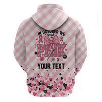 Personalized In October We Wear Pink Zip Hoodie Pink Pretty Bow Pastel Gingham - Wonder Print Shop