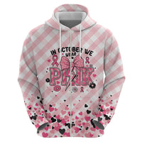 Personalized In October We Wear Pink Zip Hoodie Pink Pretty Bow Pastel Gingham - Wonder Print Shop