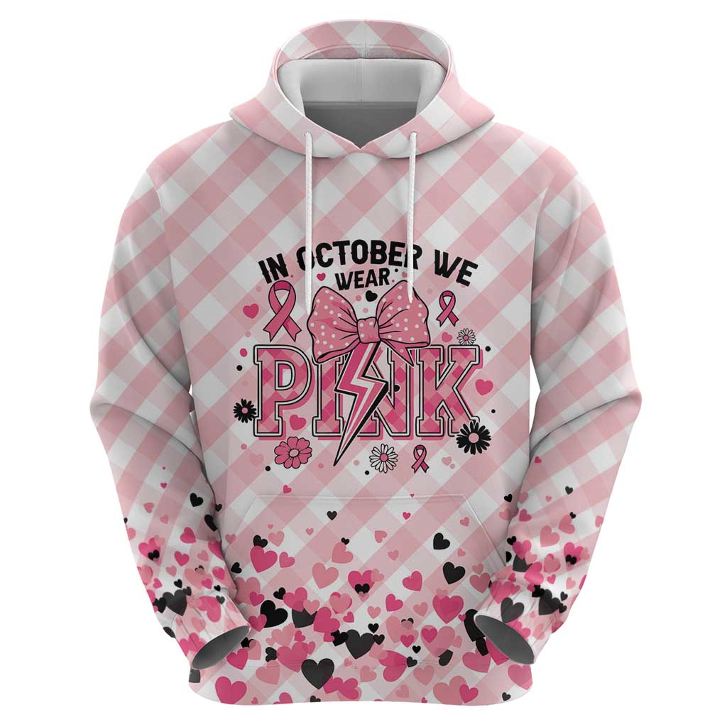 Personalized In October We Wear Pink Zip Hoodie Pink Pretty Bow Pastel Gingham - Wonder Print Shop