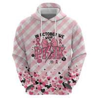 Personalized In October We Wear Pink Zip Hoodie Pink Pretty Bow Pastel Gingham - Wonder Print Shop