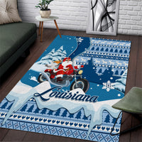 Custom Louisiana Christmas Area Rug Santa Claus Riding Motorcycle With Pelican - Wonder Print Shop