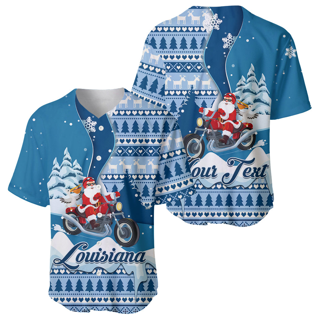 Custom Louisiana Christmas Baseball Jersey Santa Claus Riding Motorcycle With Pelican - Wonder Print Shop