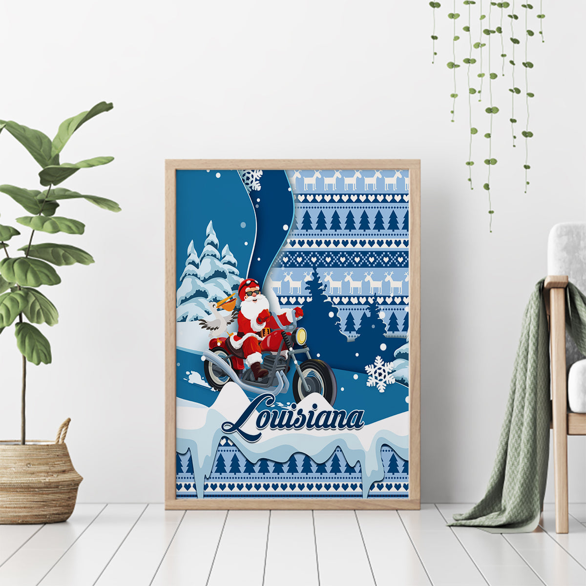 Custom Louisiana Christmas Canvas Wall Art Santa Claus Riding Motorcycle With Pelican - Wonder Print Shop