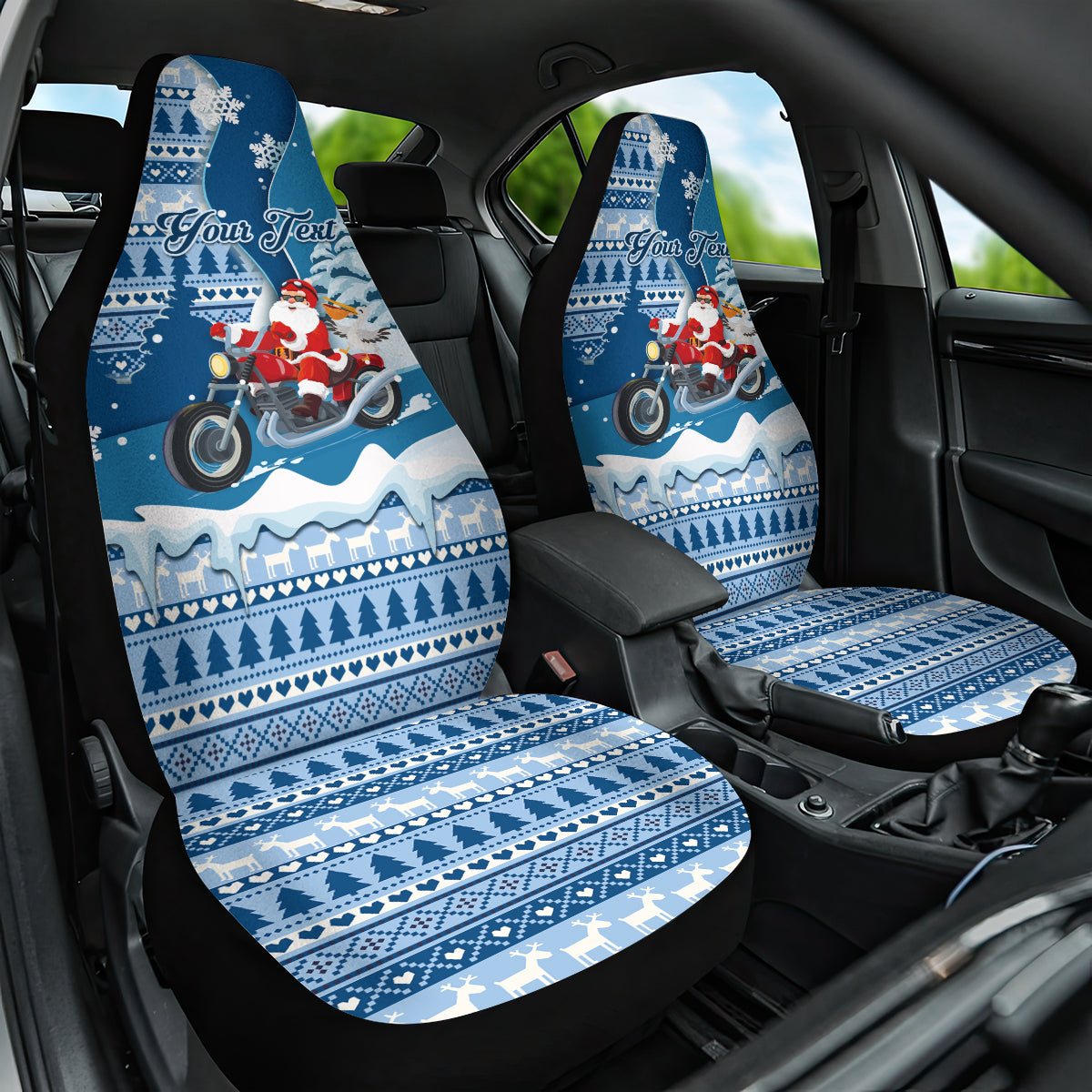 Custom Louisiana Christmas Car Seat Cover Santa Claus Riding Motorcycle With Pelican - Wonder Print Shop