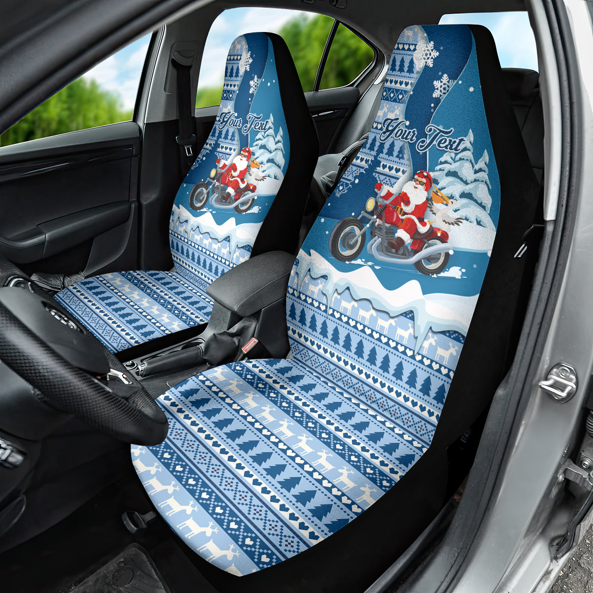 Custom Louisiana Christmas Car Seat Cover Santa Claus Riding Motorcycle With Pelican - Wonder Print Shop