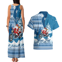 Custom Louisiana Christmas Couples Matching Tank Maxi Dress and Hawaiian Shirt Santa Claus Riding Motorcycle With Pelican - Wonder Print Shop