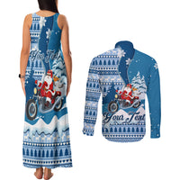 Custom Louisiana Christmas Couples Matching Tank Maxi Dress and Long Sleeve Button Shirt Santa Claus Riding Motorcycle With Pelican - Wonder Print Shop
