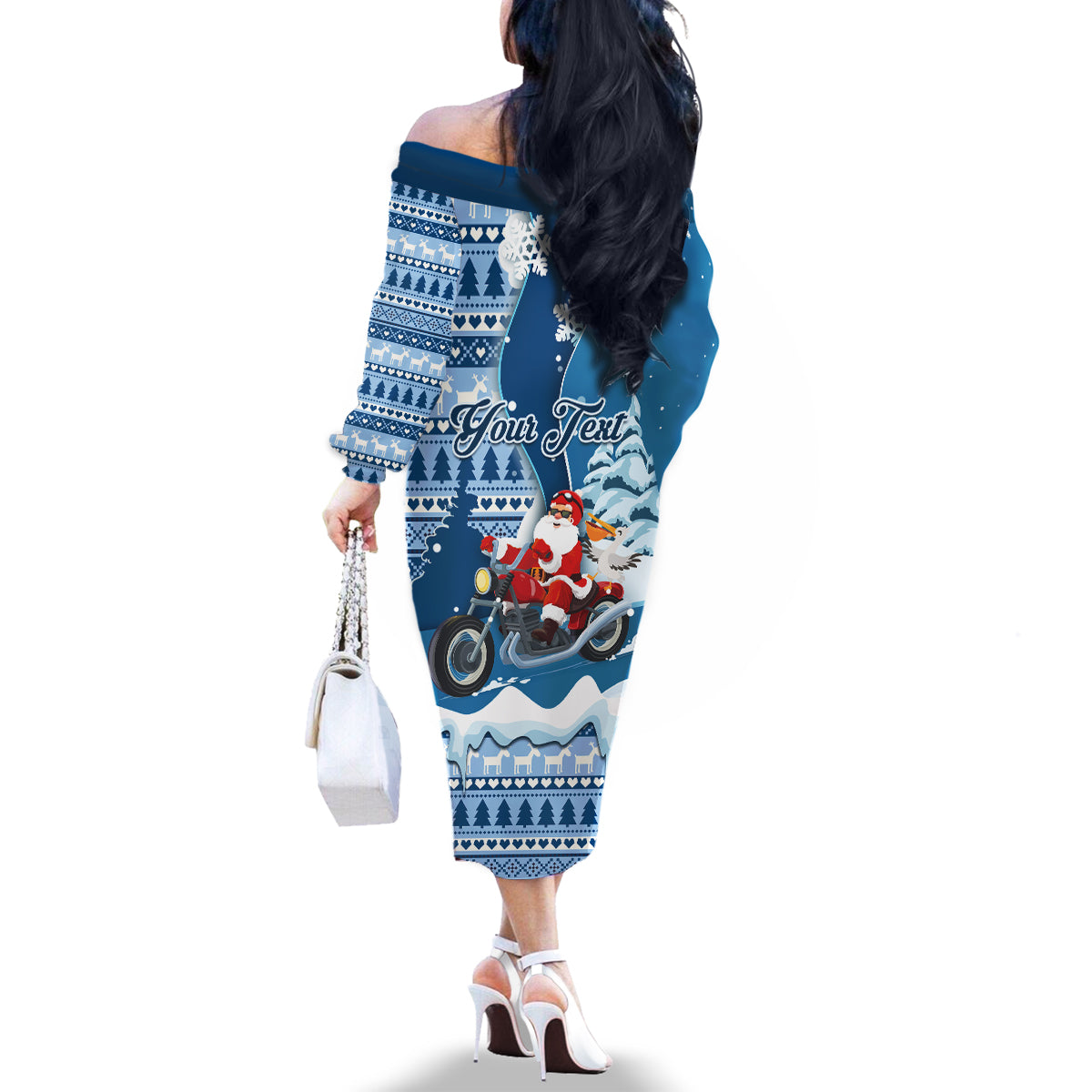 Custom Louisiana Christmas Family Matching Off Shoulder Long Sleeve Dress and Hawaiian Shirt Santa Claus Riding Motorcycle With Pelican - Wonder Print Shop