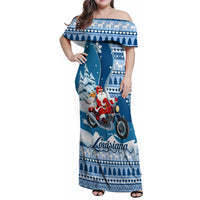 Custom Louisiana Christmas Family Matching Off Shoulder Maxi Dress and Hawaiian Shirt Santa Claus Riding Motorcycle With Pelican - Wonder Print Shop