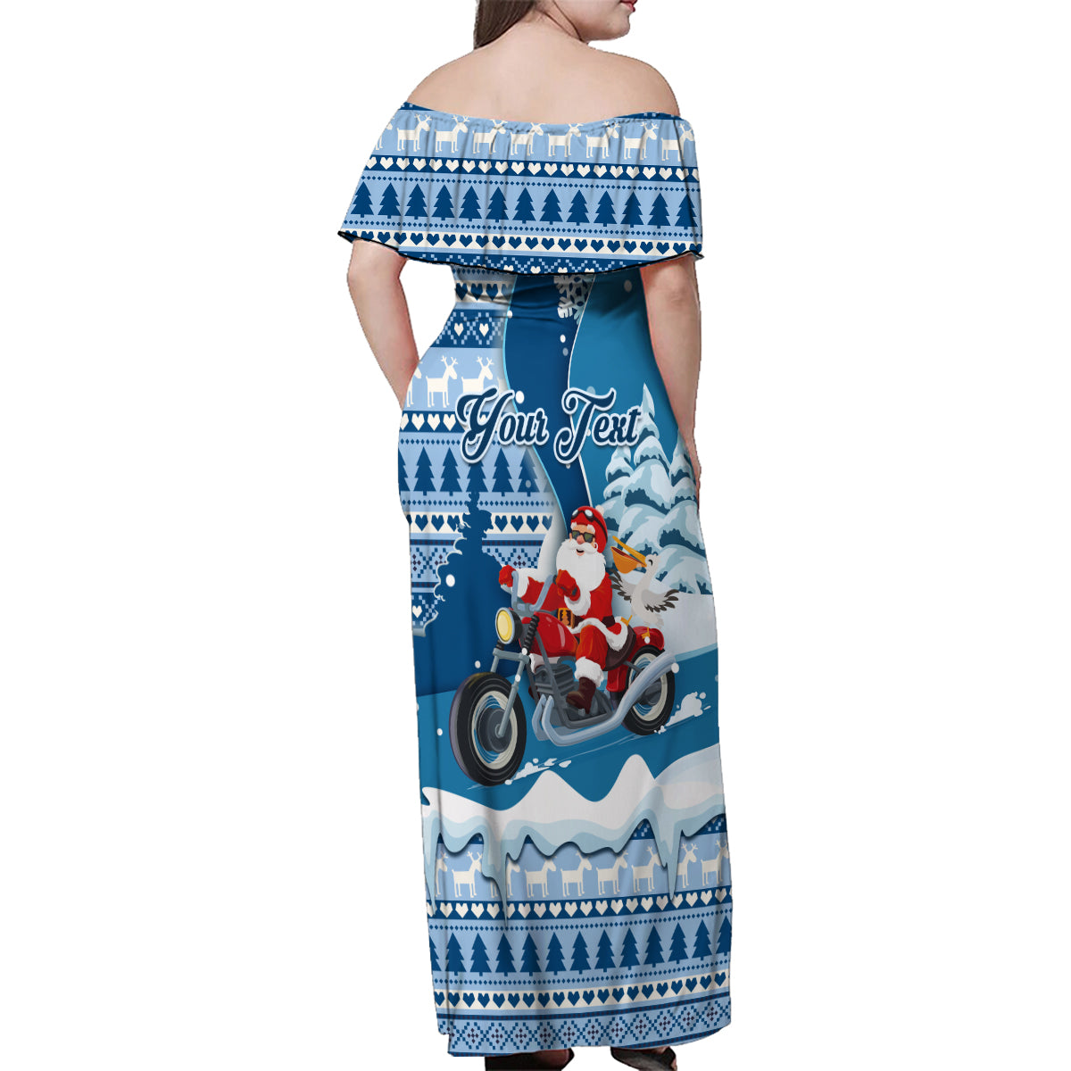 Custom Louisiana Christmas Family Matching Off Shoulder Maxi Dress and Hawaiian Shirt Santa Claus Riding Motorcycle With Pelican - Wonder Print Shop
