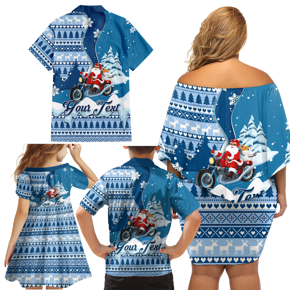 Custom Louisiana Christmas Family Matching Off Shoulder Short Dress and Hawaiian Shirt Santa Claus Riding Motorcycle With Pelican - Wonder Print Shop