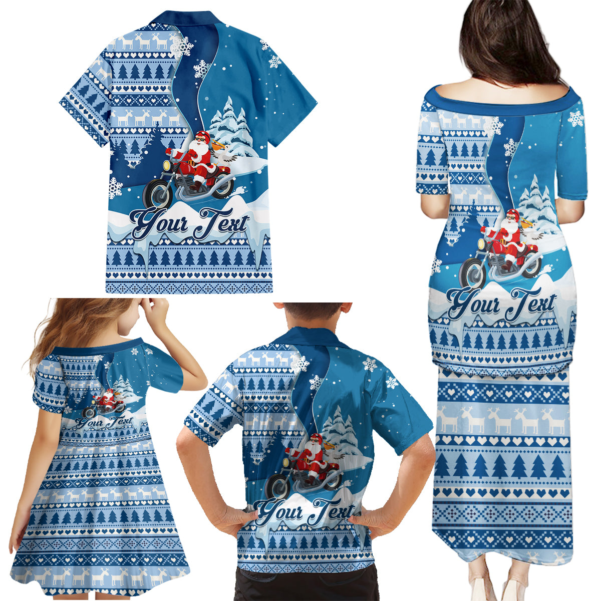 Custom Louisiana Christmas Family Matching Puletasi Dress and Hawaiian Shirt Santa Claus Riding Motorcycle With Pelican - Wonder Print Shop