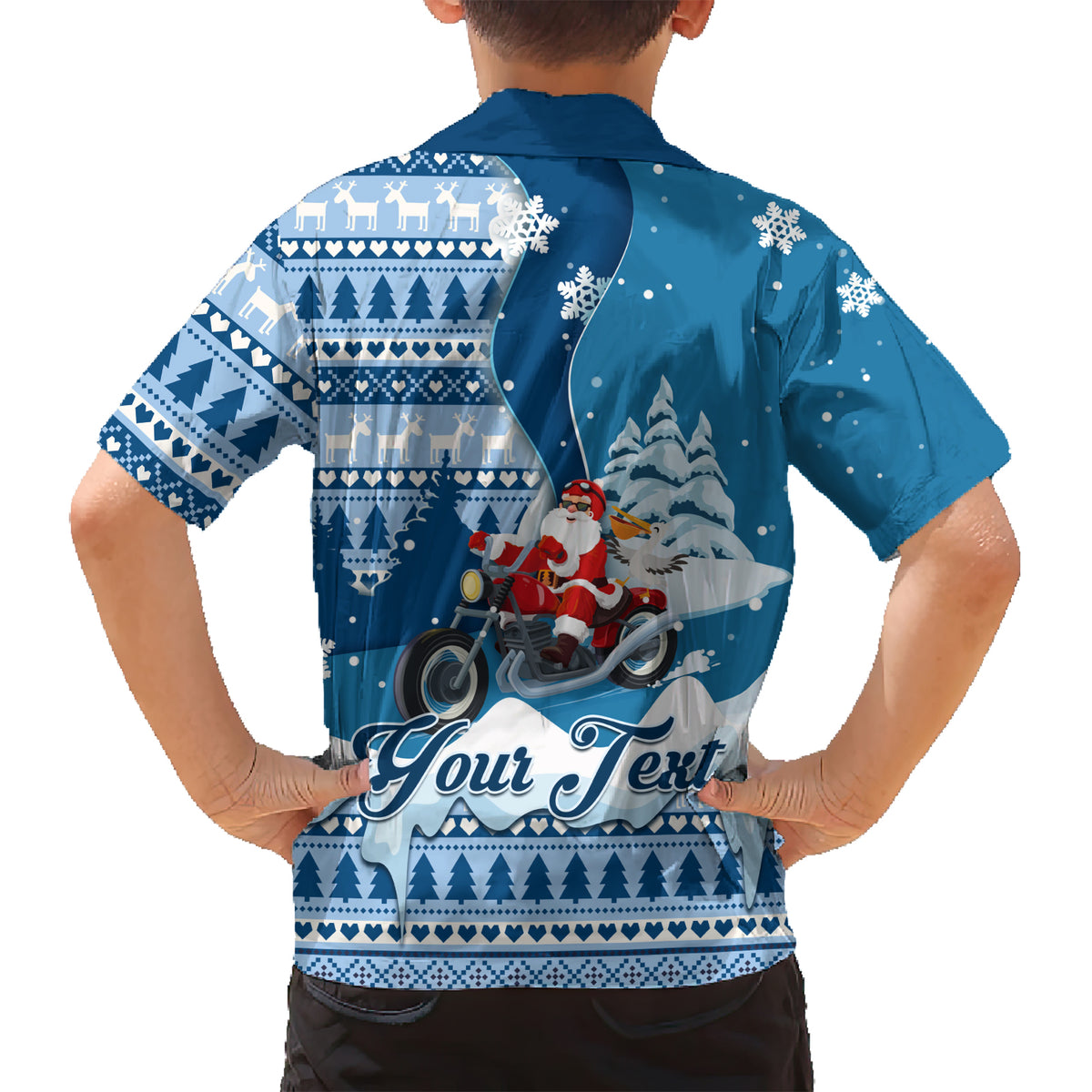Custom Louisiana Christmas Family Matching Short Sleeve Bodycon Dress and Hawaiian Shirt Santa Claus Riding Motorcycle With Pelican - Wonder Print Shop