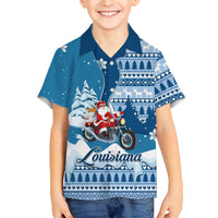 Custom Louisiana Christmas Family Matching Short Sleeve Bodycon Dress and Hawaiian Shirt Santa Claus Riding Motorcycle With Pelican - Wonder Print Shop