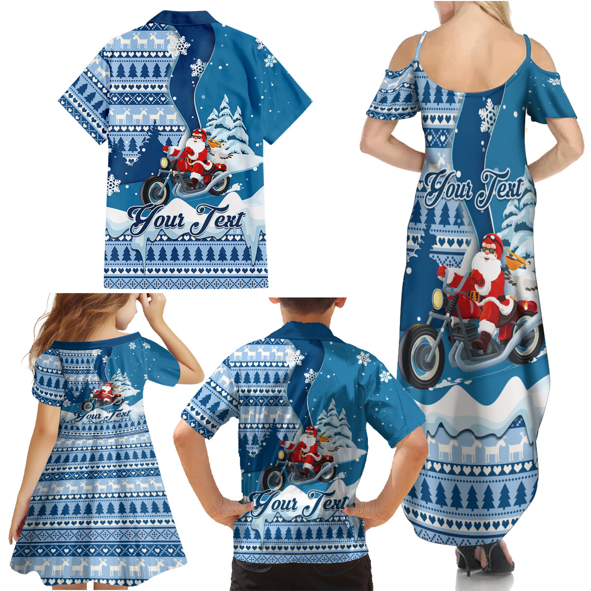 Custom Louisiana Christmas Family Matching Summer Maxi Dress and Hawaiian Shirt Santa Claus Riding Motorcycle With Pelican - Wonder Print Shop