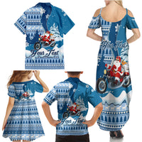 Custom Louisiana Christmas Family Matching Summer Maxi Dress and Hawaiian Shirt Santa Claus Riding Motorcycle With Pelican - Wonder Print Shop