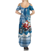 Custom Louisiana Christmas Family Matching Summer Maxi Dress and Hawaiian Shirt Santa Claus Riding Motorcycle With Pelican - Wonder Print Shop
