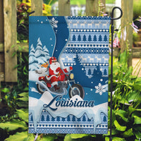 Custom Louisiana Christmas Garden Flag Santa Claus Riding Motorcycle With Pelican - Wonder Print Shop