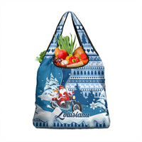 Custom Louisiana Christmas Grocery Bag Santa Claus Riding Motorcycle With Pelican