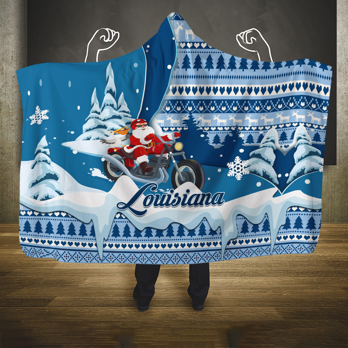 custom-louisiana-christmas-hooded-blanket-santa-claus-riding-motorcycle-with-pelican