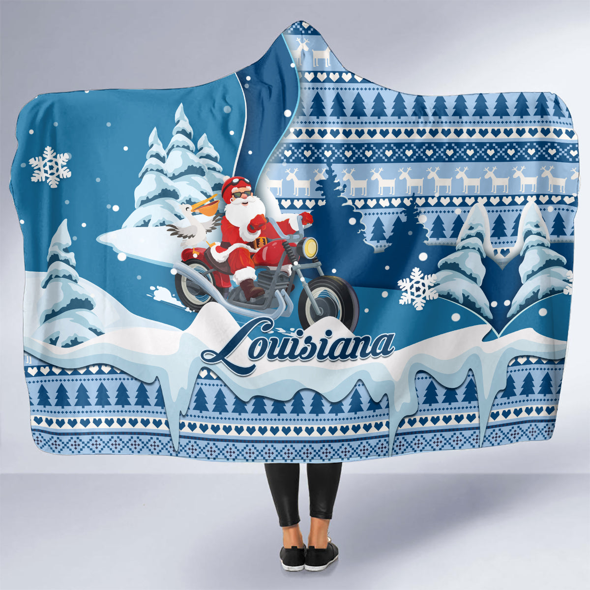 custom-louisiana-christmas-hooded-blanket-santa-claus-riding-motorcycle-with-pelican