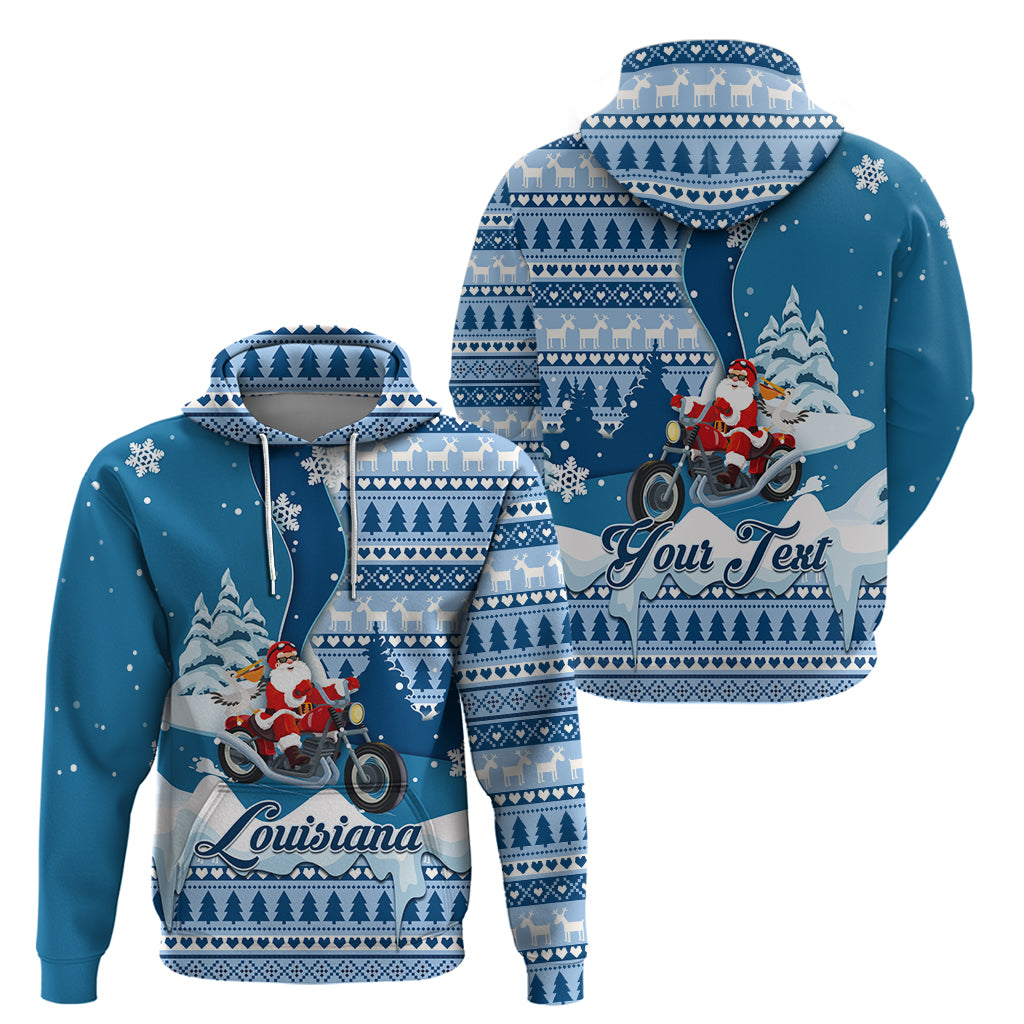 Custom Louisiana Christmas Hoodie Santa Claus Riding Motorcycle With Pelican - Wonder Print Shop