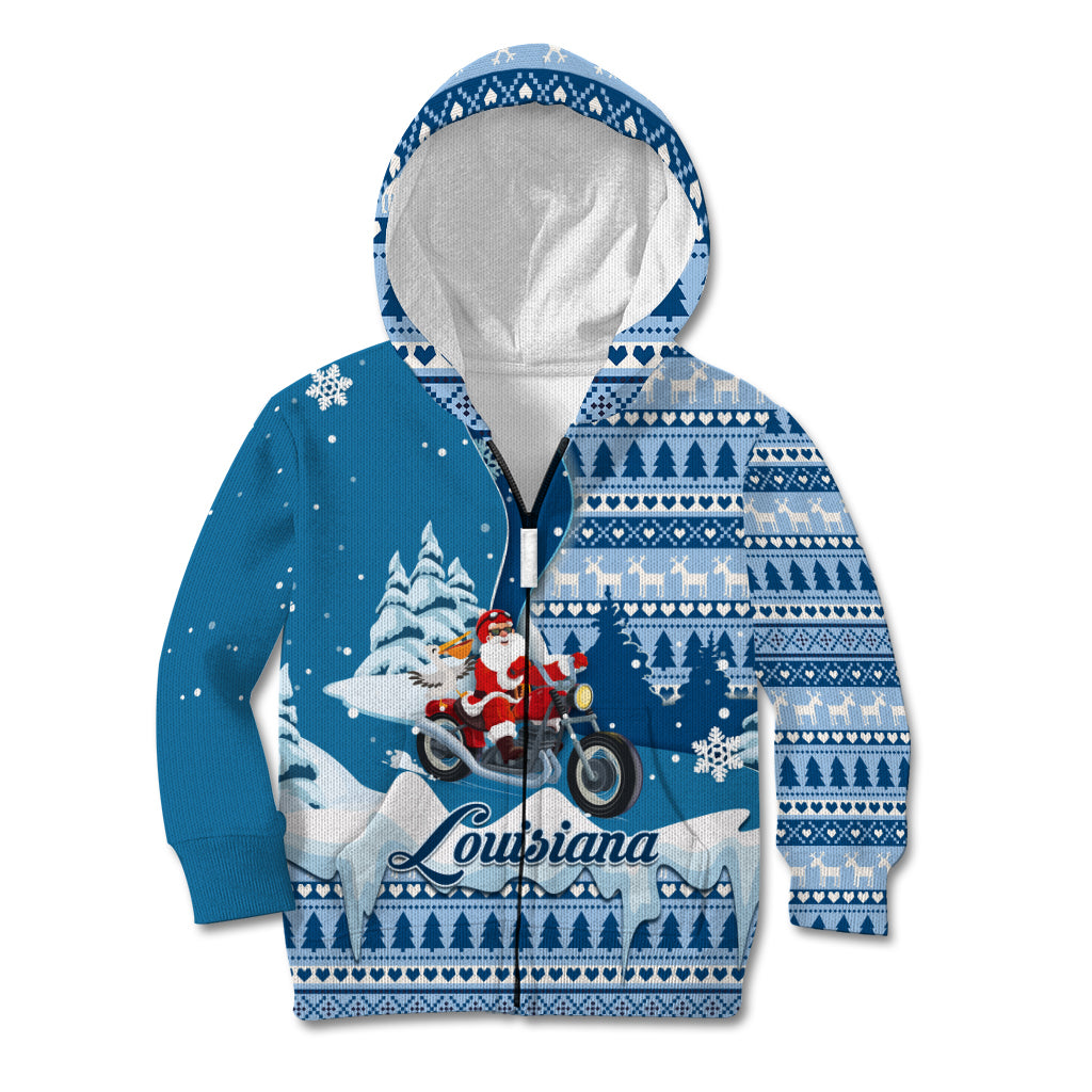 Custom Louisiana Christmas Kid Hoodie Santa Claus Riding Motorcycle With Pelican - Wonder Print Shop