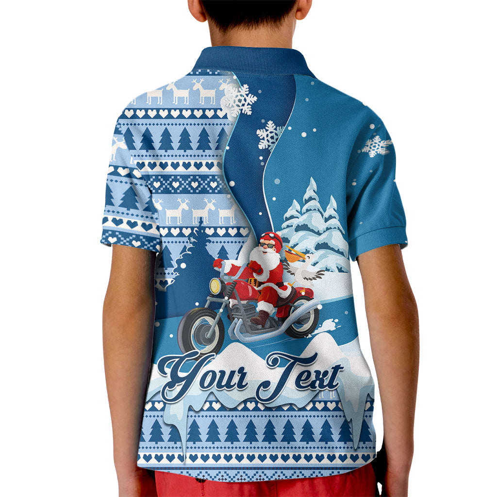 Custom Louisiana Christmas Kid Polo Shirt Santa Claus Riding Motorcycle With Pelican - Wonder Print Shop