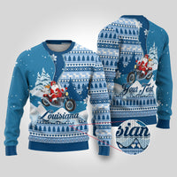 Custom Louisiana Christmas Ugly Christmas Sweater Santa Claus Riding Motorcycle With Pelican - Wonder Print Shop