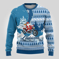 Custom Louisiana Christmas Ugly Christmas Sweater Santa Claus Riding Motorcycle With Pelican - Wonder Print Shop