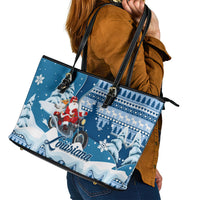 Custom Louisiana Christmas Leather Tote Bag Santa Claus Riding Motorcycle With Pelican - Wonder Print Shop