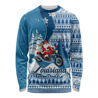 Custom Louisiana Christmas Long Sleeve Shirt Santa Claus Riding Motorcycle With Pelican - Wonder Print Shop