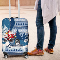 Custom Louisiana Christmas Luggage Cover Santa Claus Riding Motorcycle With Pelican - Wonder Print Shop