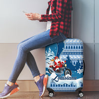 Custom Louisiana Christmas Luggage Cover Santa Claus Riding Motorcycle With Pelican - Wonder Print Shop